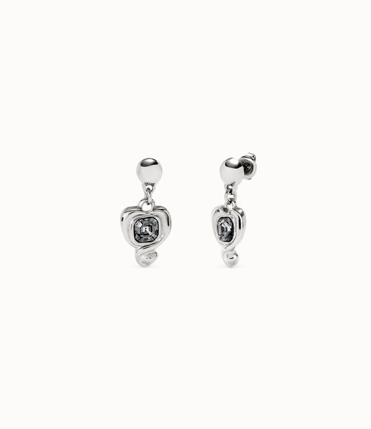 Boucles d’oreilles plaquées argent avec un cœur et cristal noir, Argent Boucles d’oreilles plaquées argent avec un cœur et cristal noir