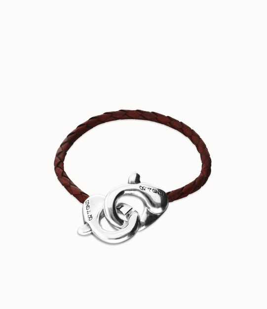 Brown leather bracelet with interlocking carabiner