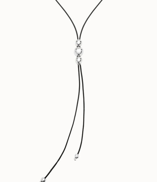 Long leather necklace with three central beads