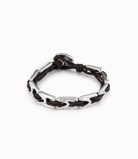 Leather bracelet with rectangular links