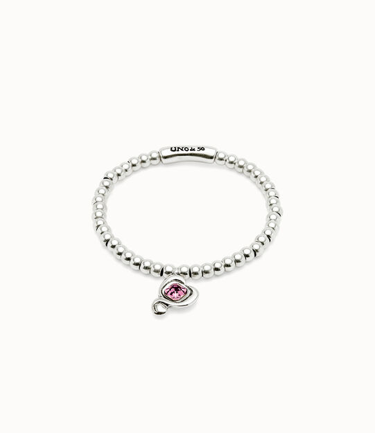 Bracciale a sfere placcate argento Sterling con cuore con cristallo rosa, Argent Bracciale a sfere placcate argento Sterling con cuore con cristallo rosa