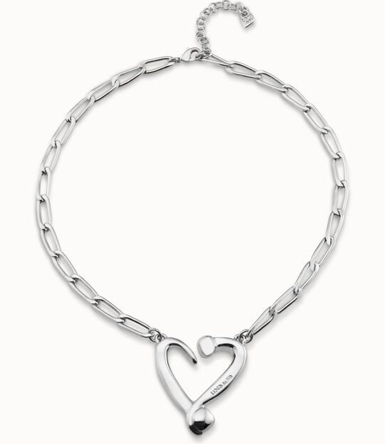 Short  link chain pendant necklace with a heart, Silver Short  link chain pendant necklace with a heart