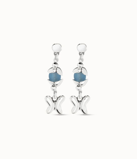 Earrings with blue crystal and butterfly