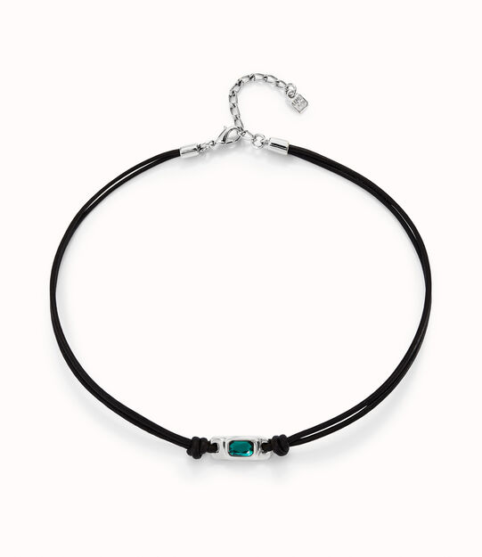 Leather necklace with green crystal