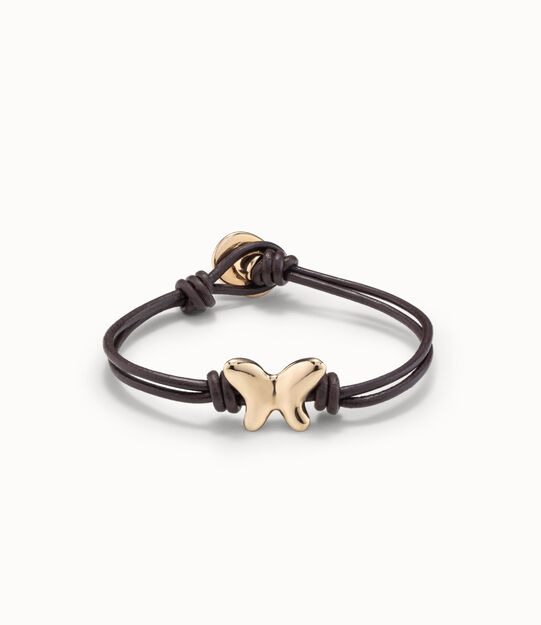 Double strand leather bracelet with a butterfly