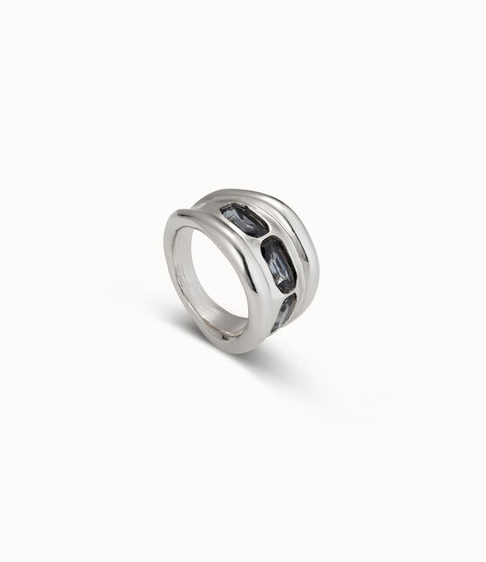 Bague plaquée argent avec 3 cristaux gris