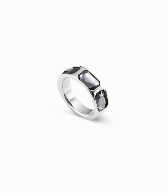 Bague plaquée argent avec 3 cristaux gris foncé