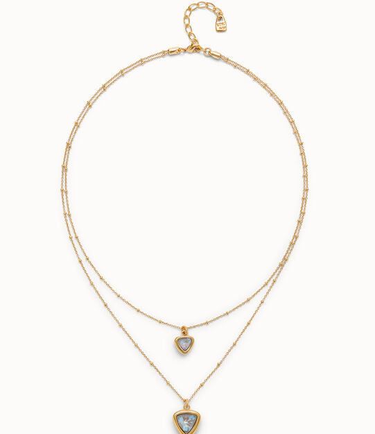 Colgante bañado en oro 18k con doble cadena y triángulo de cristal