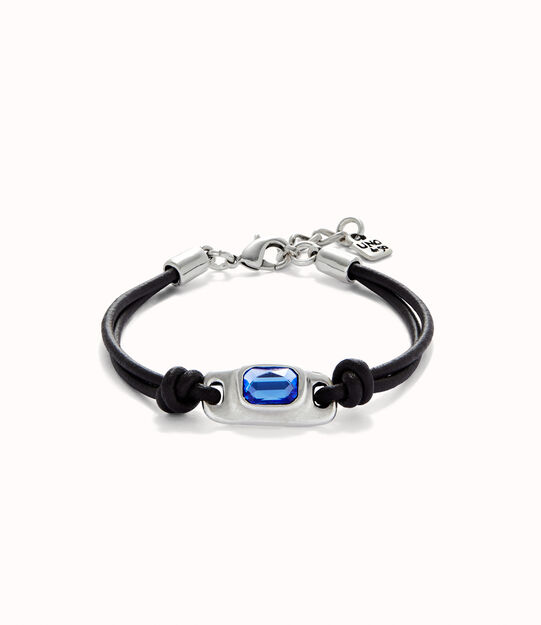 Leather bracelet with a blue crystal