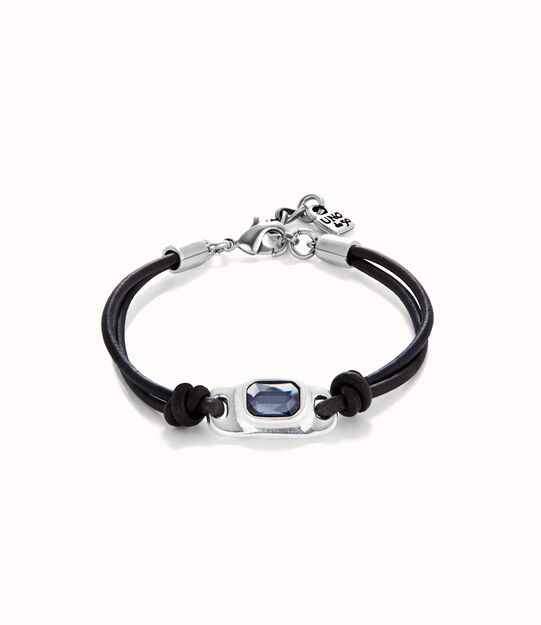 Leather bracelet with a gray crystal