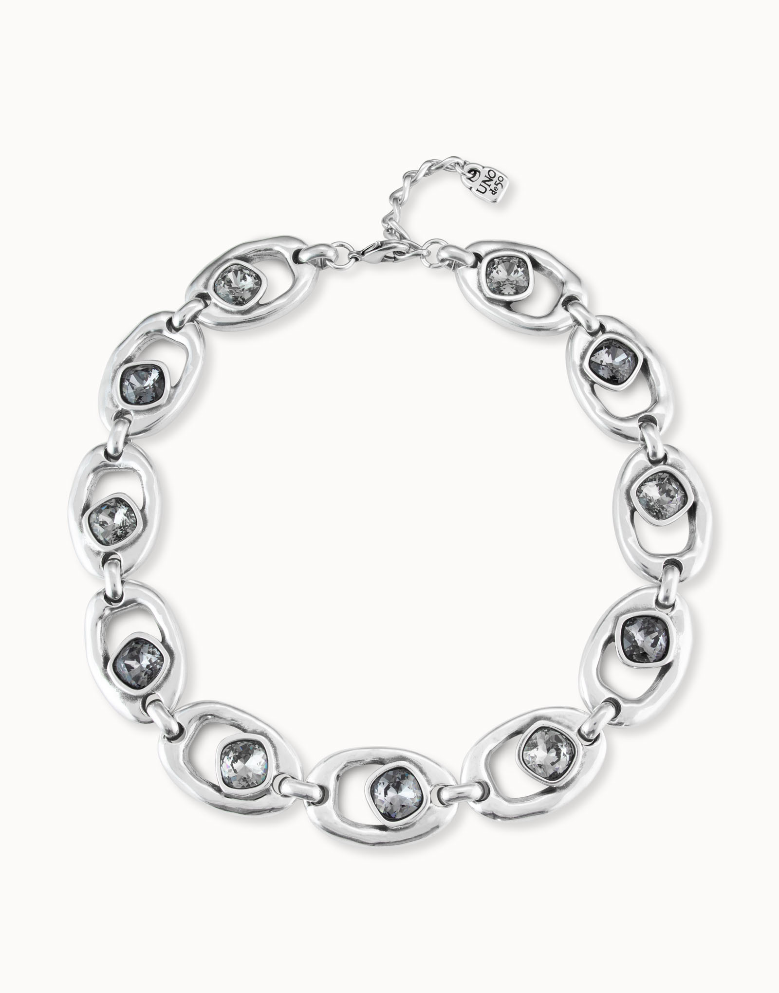 Short oval link chain necklace with crystal, Silver, large thumbnail