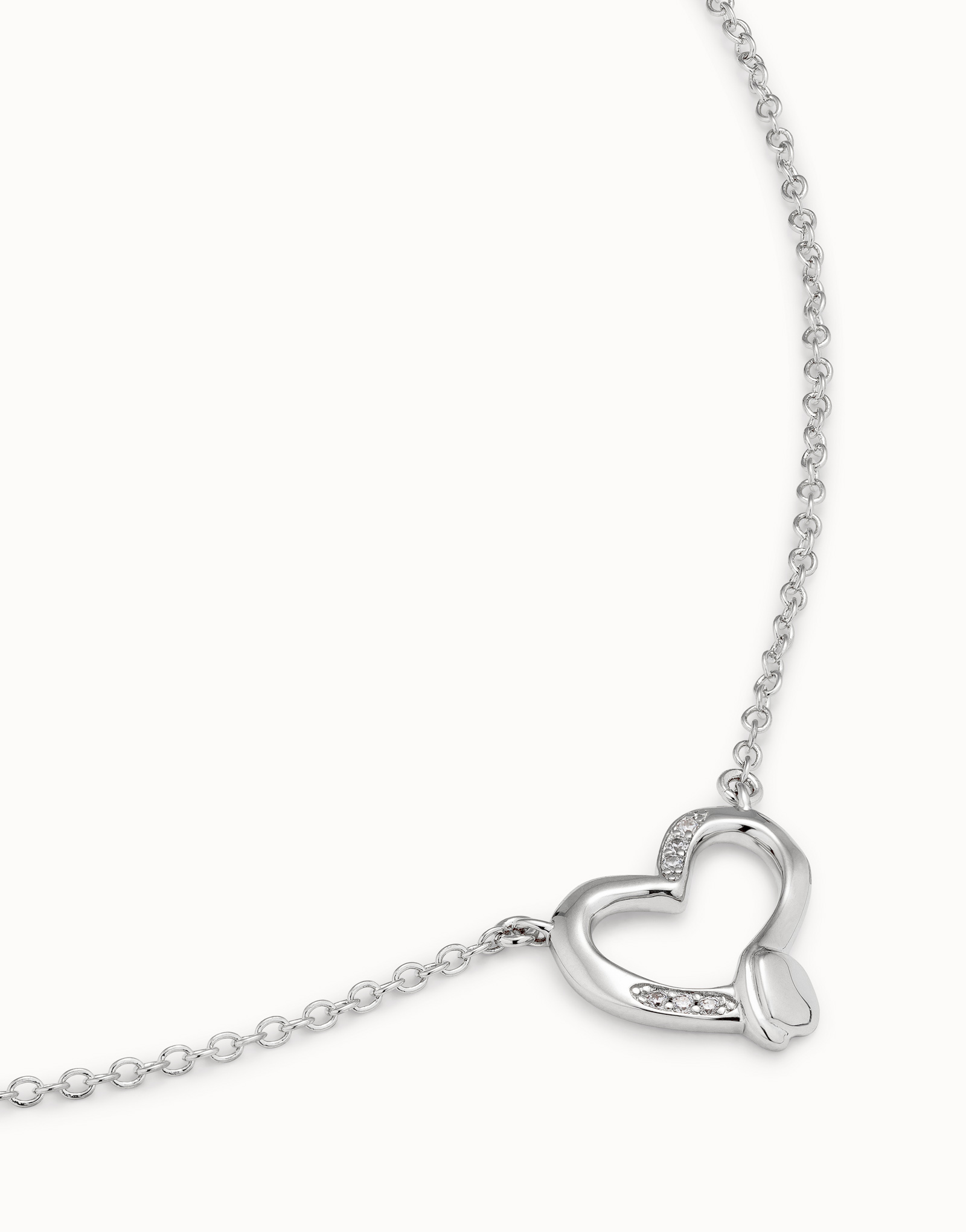 Chain pendant necklace  with heart, Silver, large thumbnail
