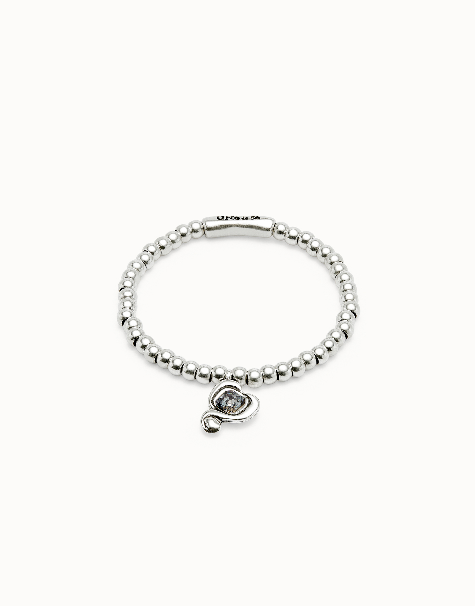 Bracciale a sfere placcate argento Sterling con cuore con cristallo nero, Argent, large thumbnail