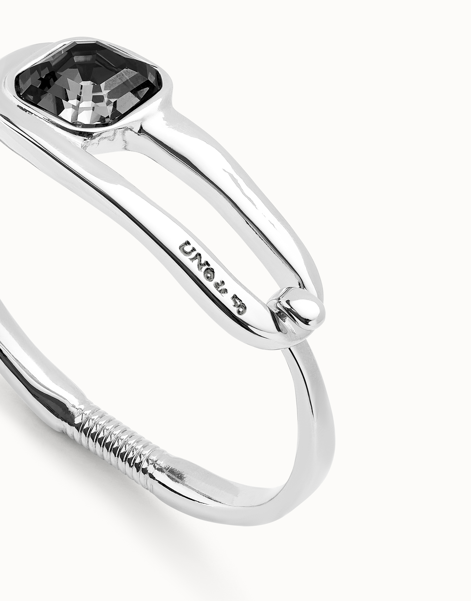 Bangle bracelet with a black crystal, Silver, large thumbnail