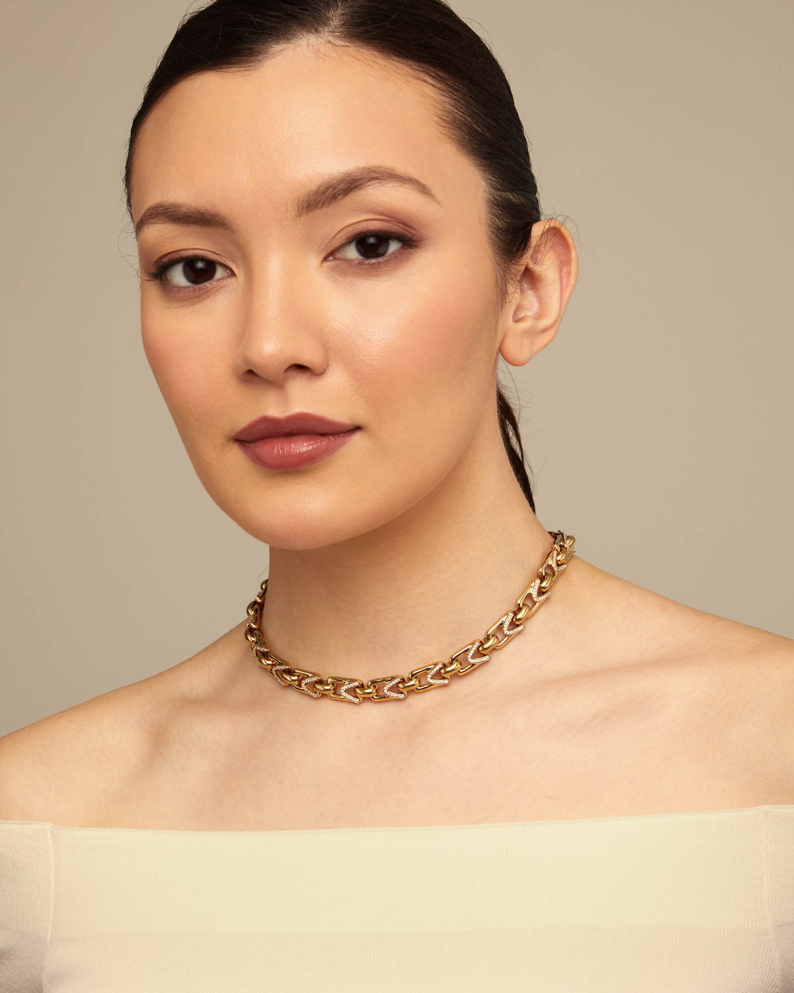 Rectangular links chain necklace, Golden, large thumbnail