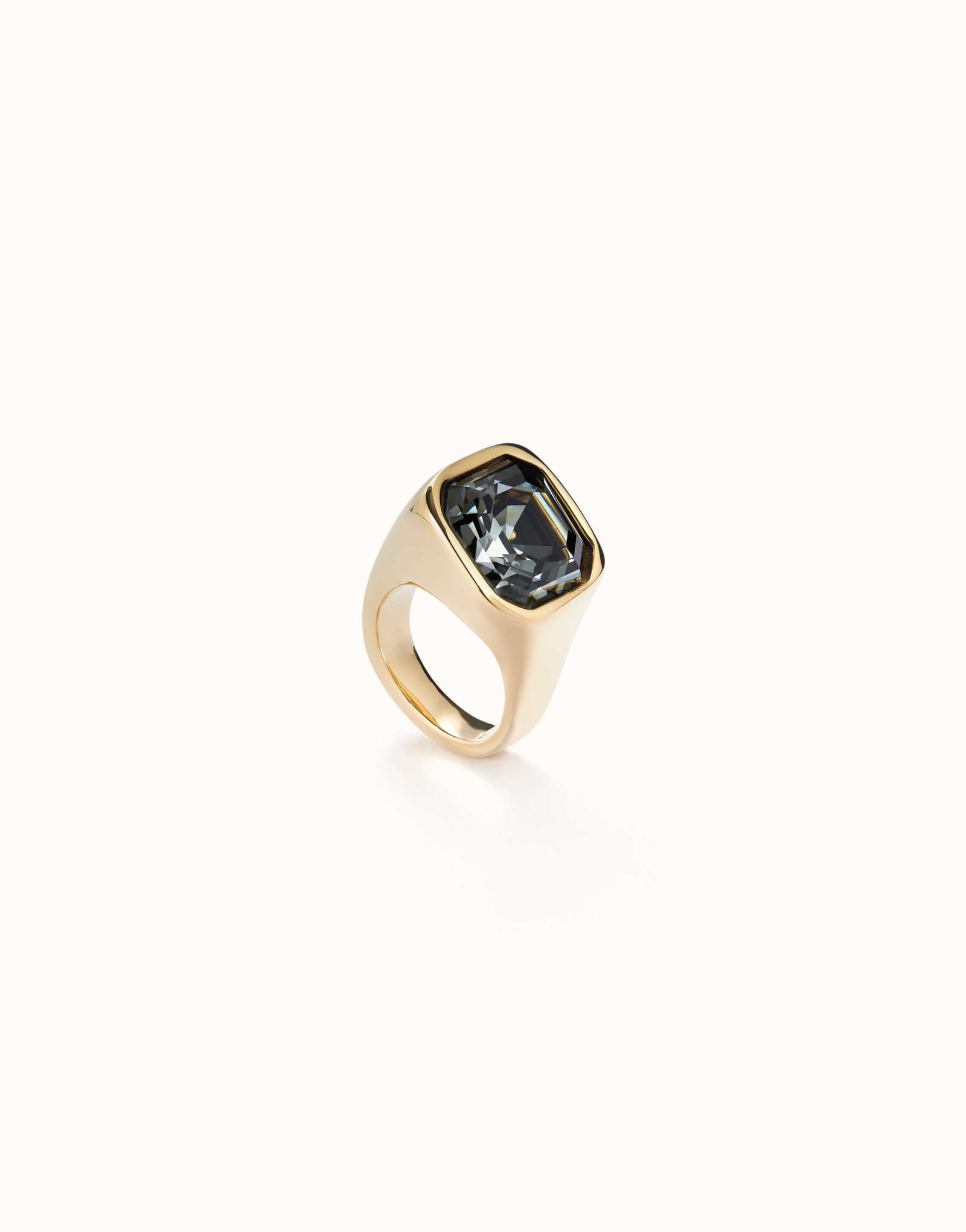 Square shape ring with crystal, Golden, large thumbnail