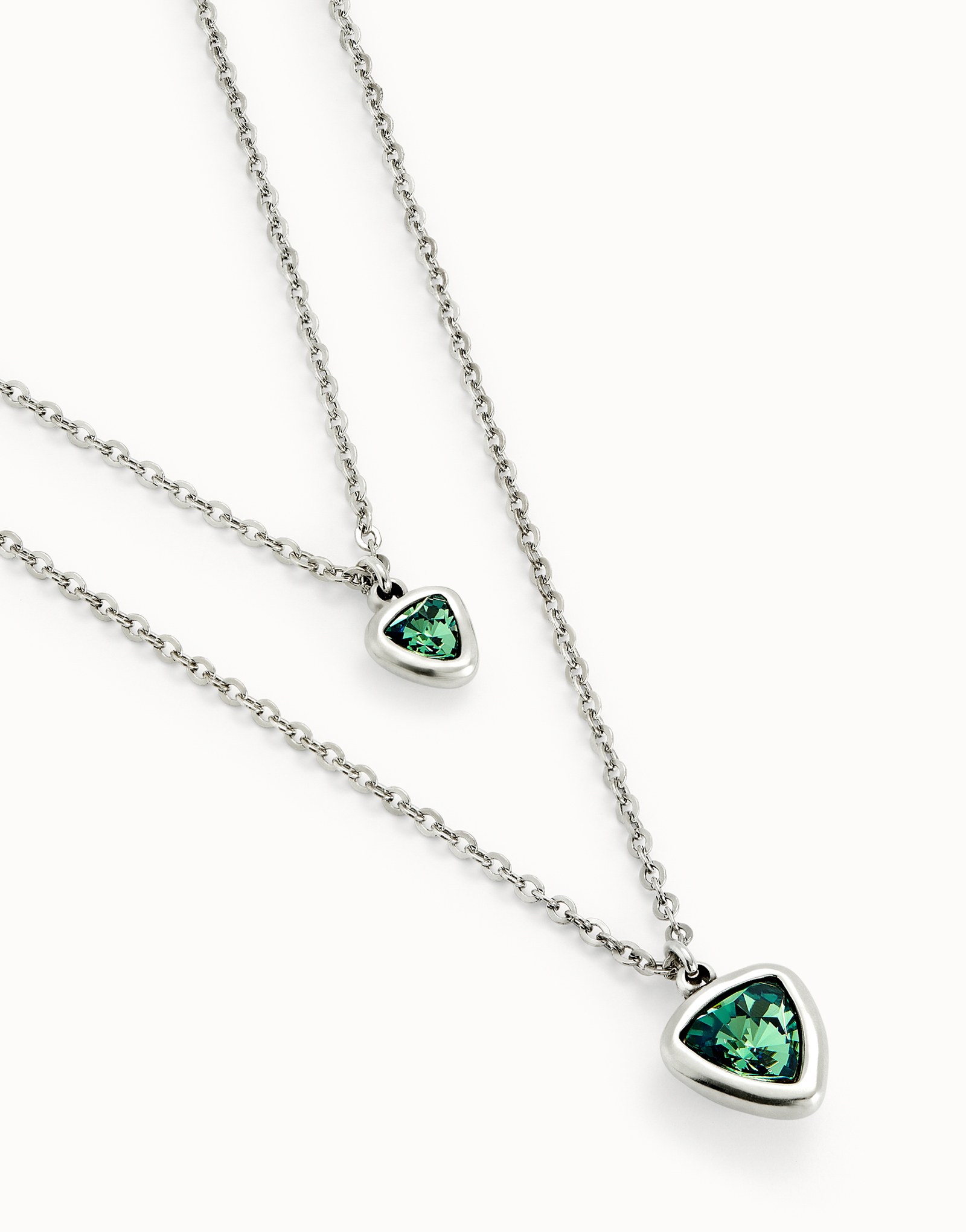 Multi-layer pendant link chain necklace with green crystal, Silver, large thumbnail