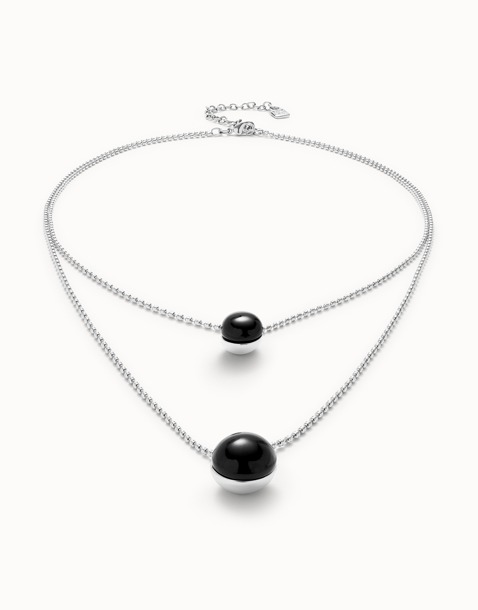 Multi-layer pendant link necklace with black murano glass, Silver, large thumbnail