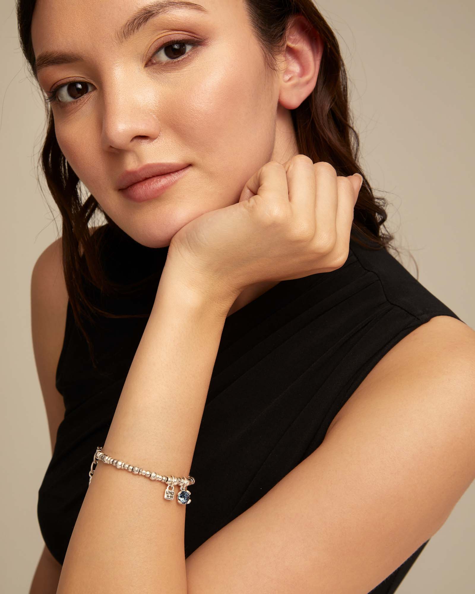 Bracciale placcato argento Sterling con perla e cristallo blu, Argent, large thumbnail