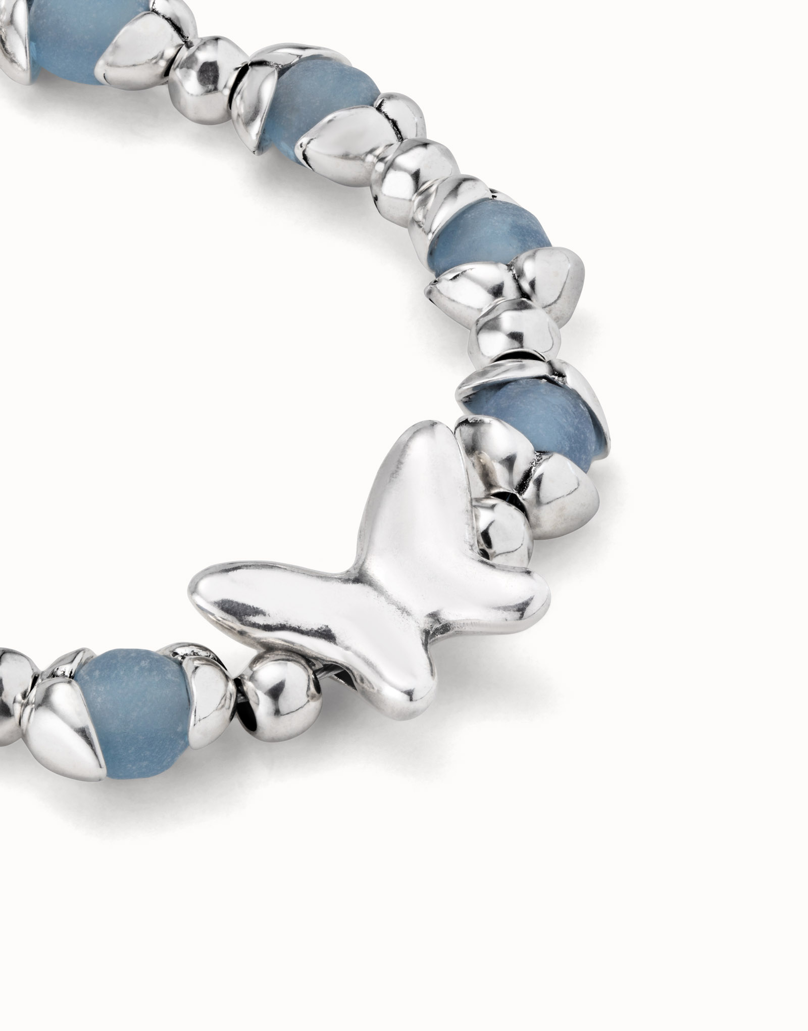 Beaded bracelet with blue crystals and a central butterfly, , large thumbnail