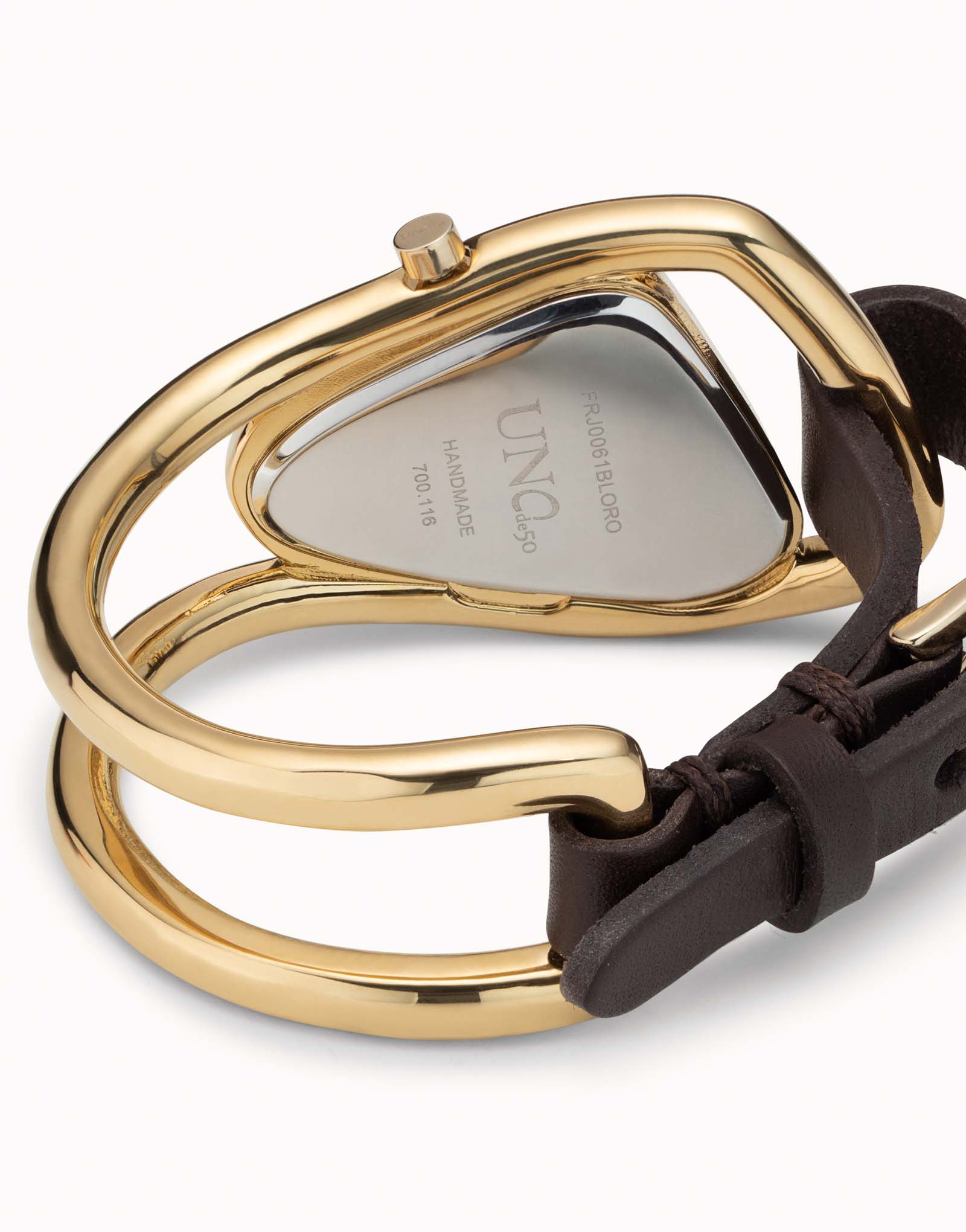 Reloj de piel y metal bañado en oro de 18K, Dorado, large thumbnail