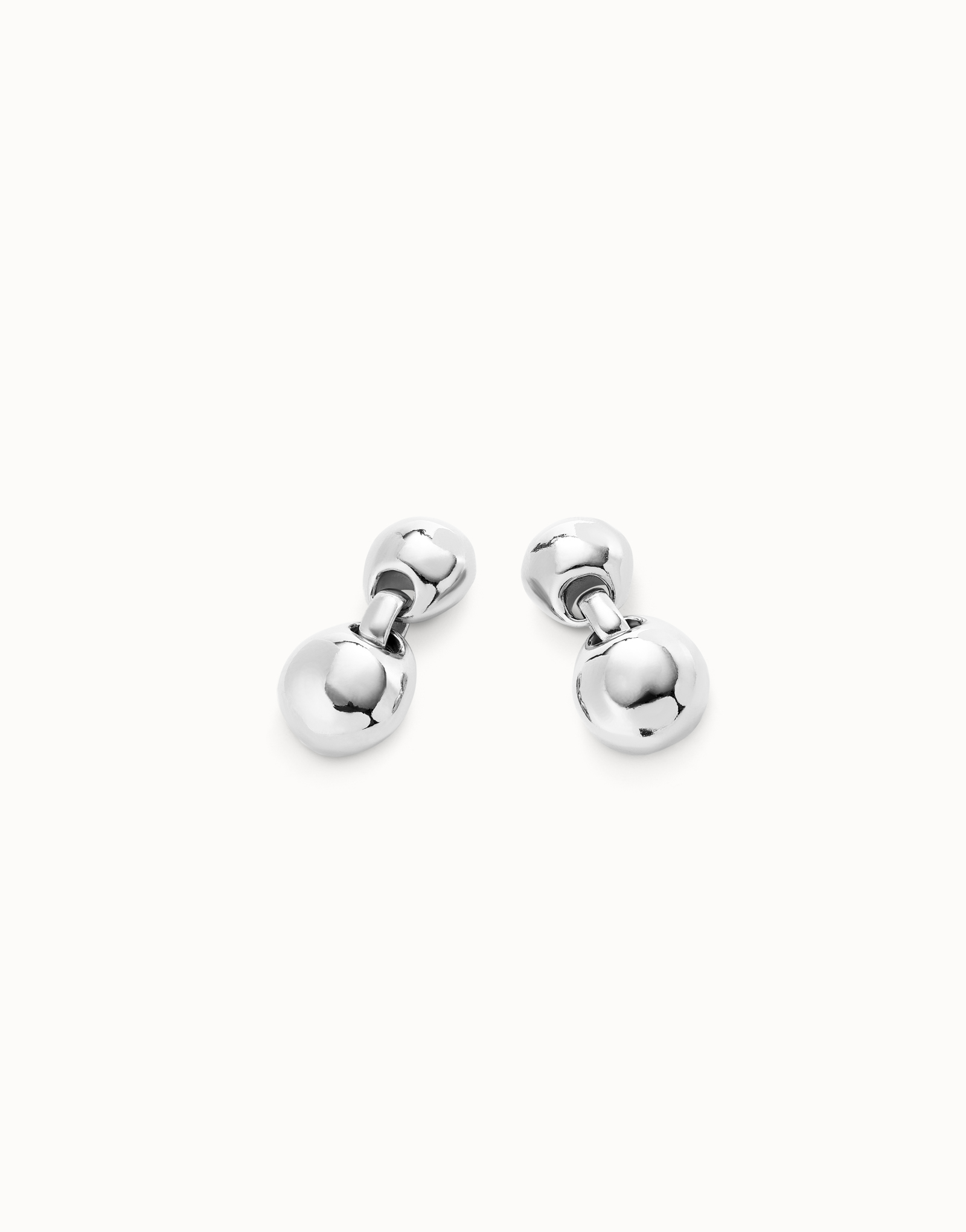 Drop earrings with two beads, Silver, large thumbnail