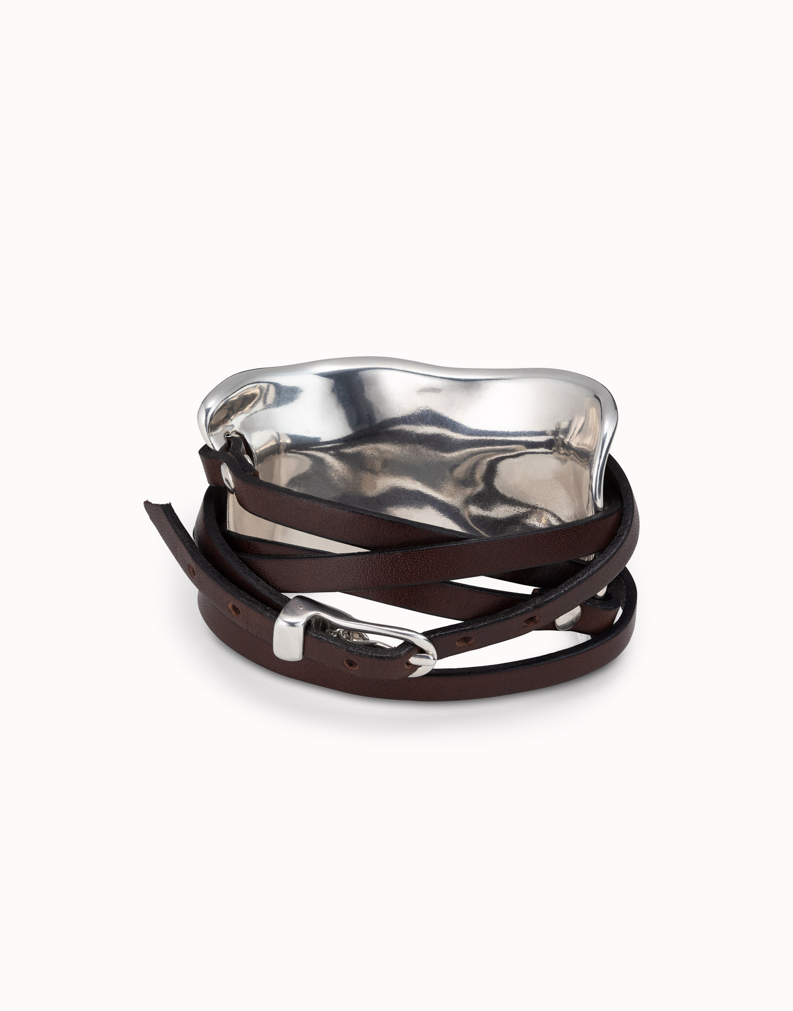 Bracelet with leather straps, Silver, large thumbnail