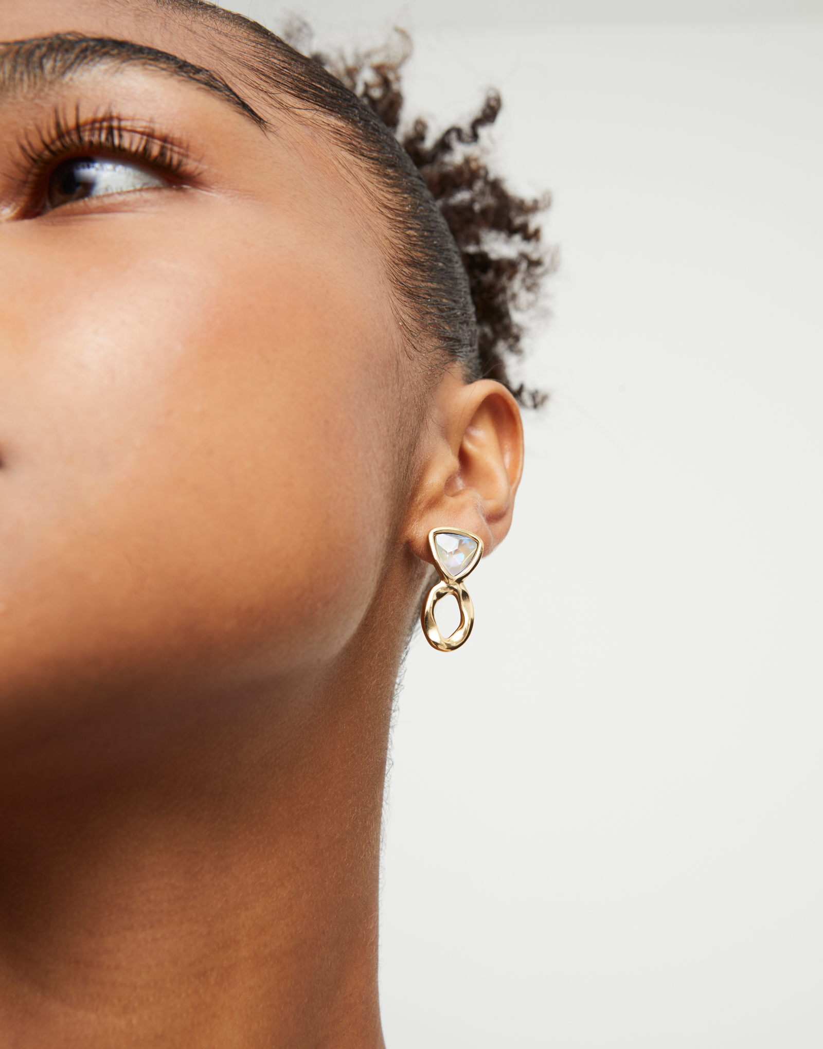 Drop earrings with green crystals, Golden, large thumbnail