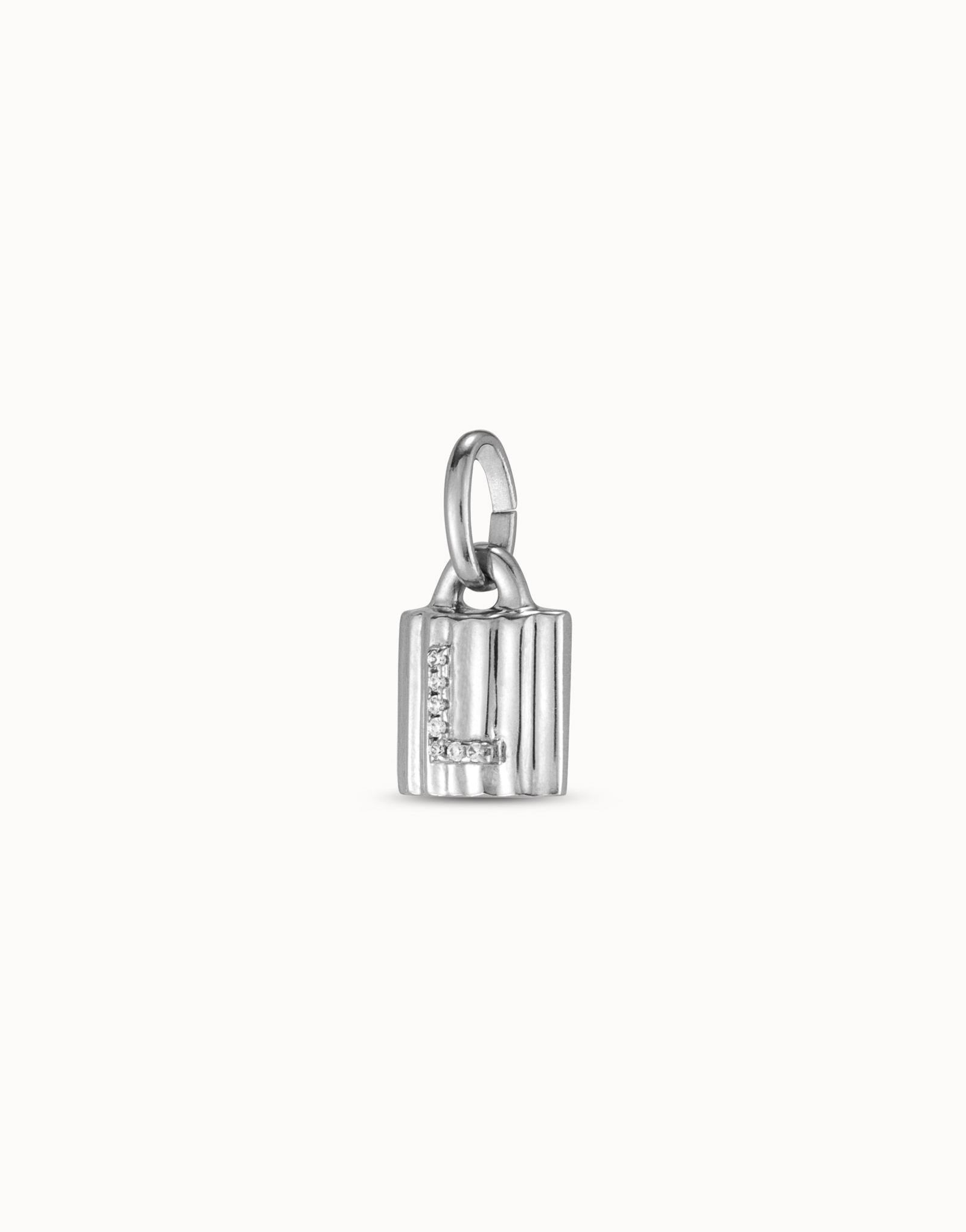 Sterling silver-plated padlock charm with topaz letter L, Silver, large thumbnail