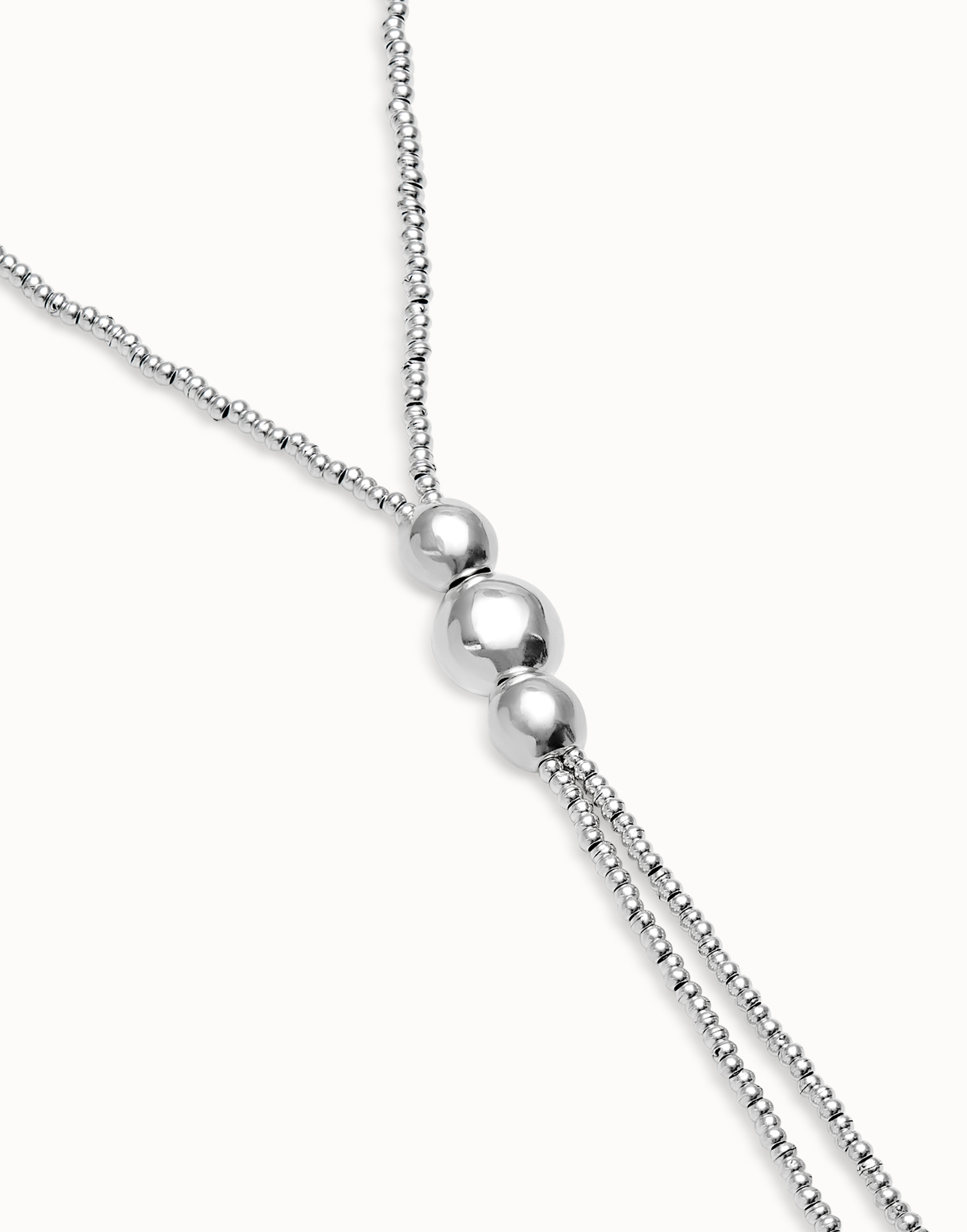 Long bead necklaces with three large central beads, Silver, large thumbnail
