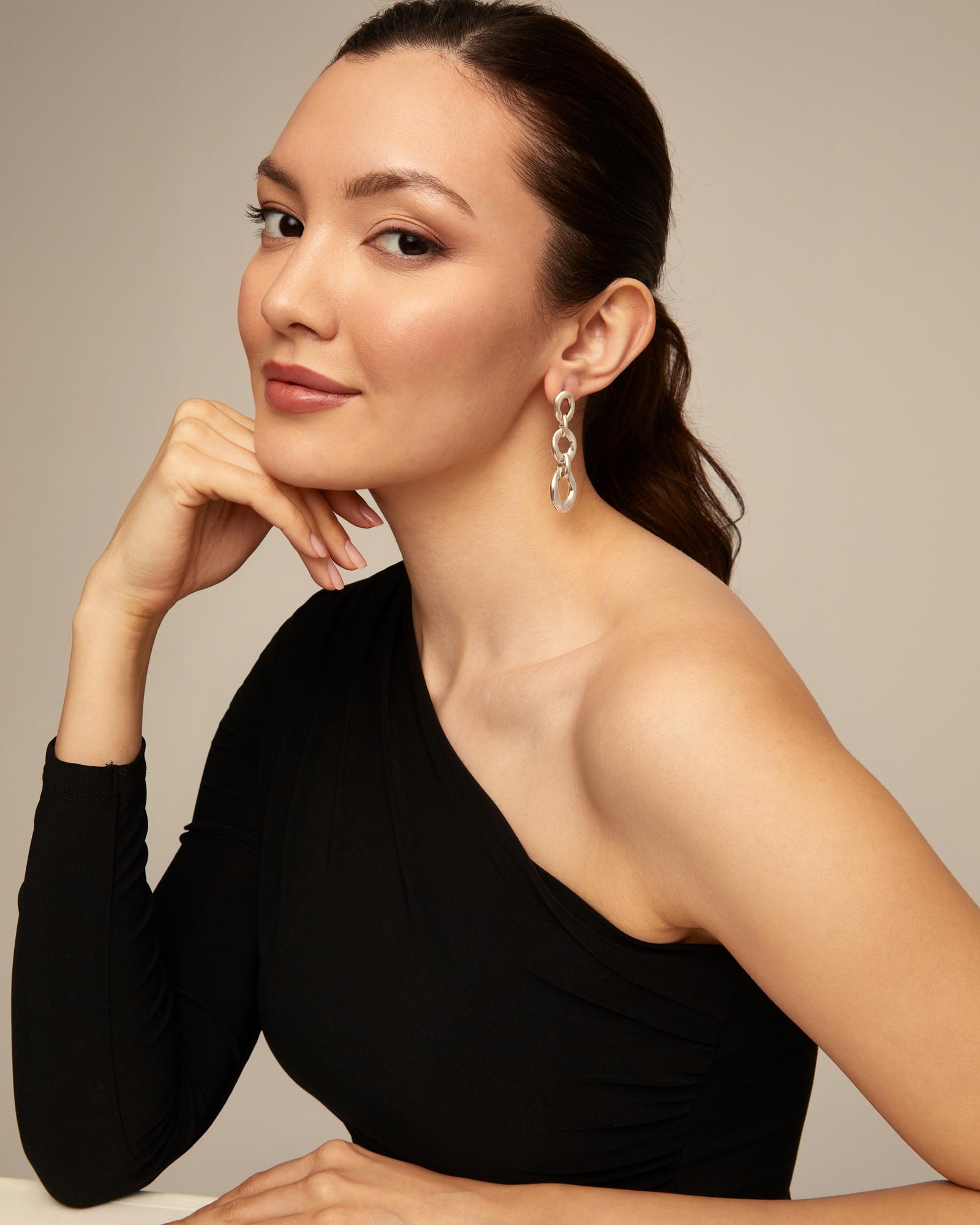 Drop earrings with 3 links, Silver, large thumbnail