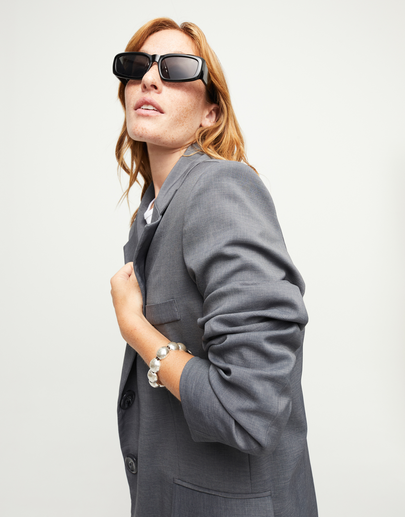 Leather bracelet with large round beads, Silver, large thumbnail