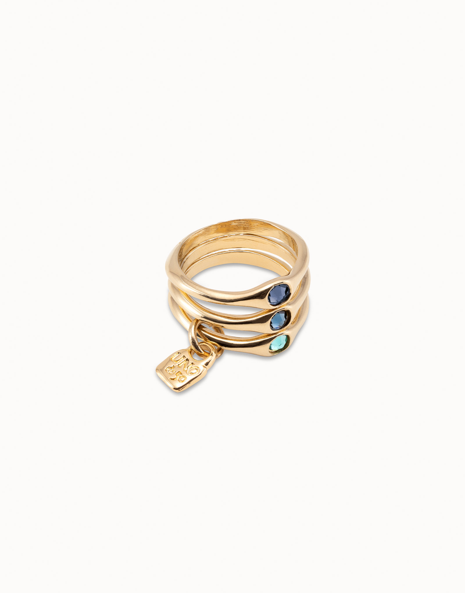Triple ring with blue crystals, Golden, large thumbnail