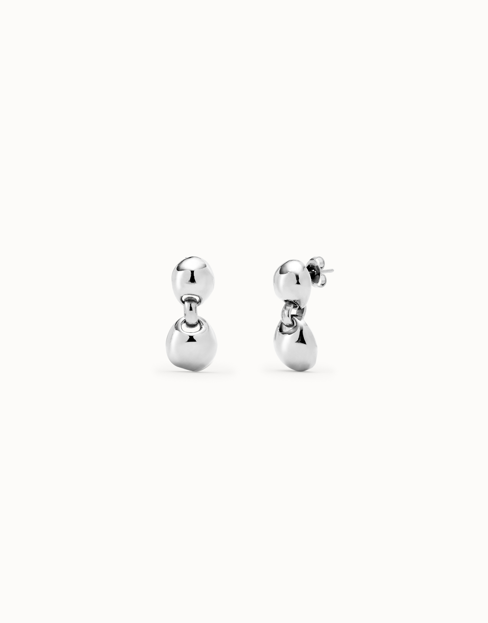 Drop earrings with two beads, Silver, large thumbnail