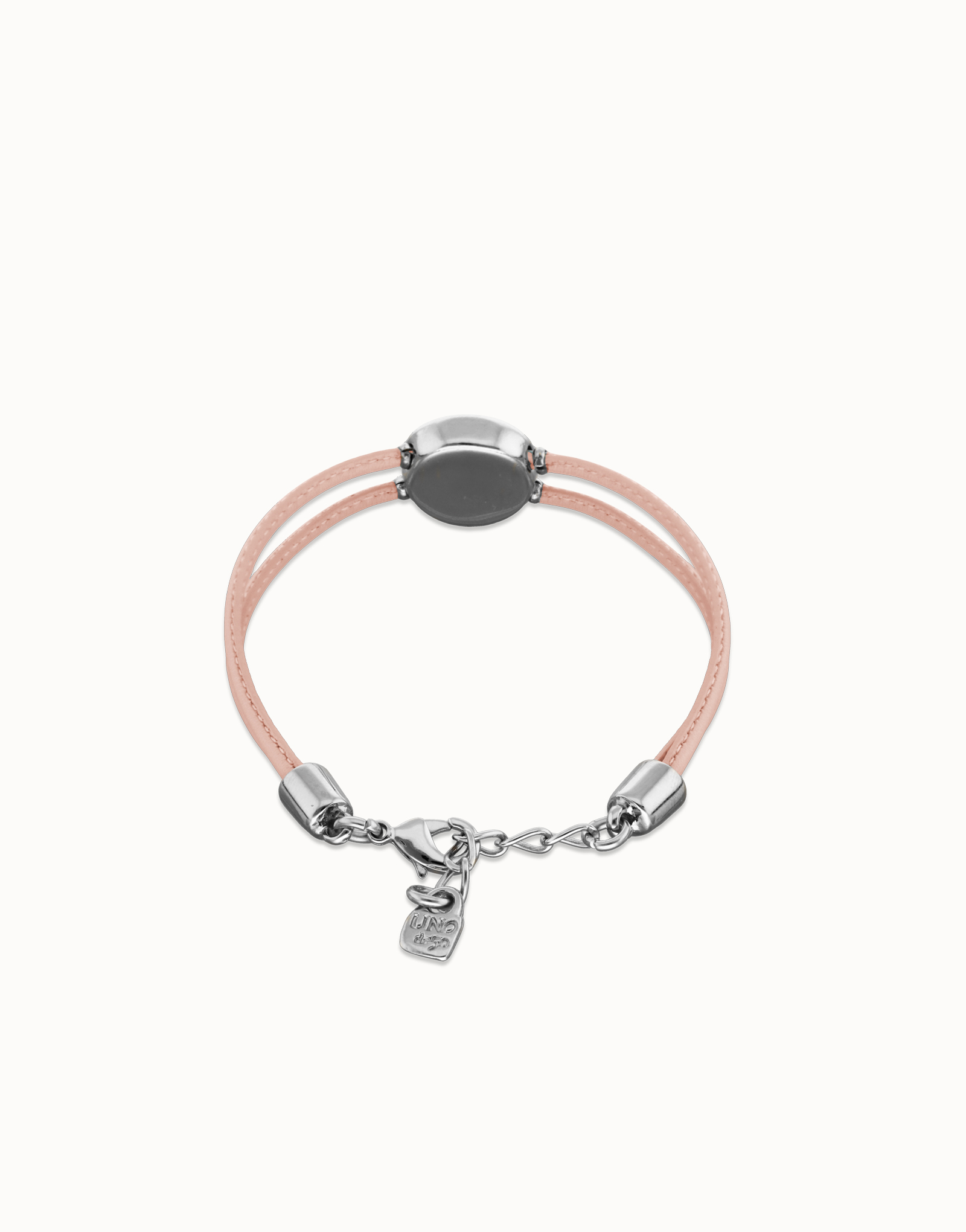 Double pink leather birthstone bracelet with eye, Silver, large thumbnail