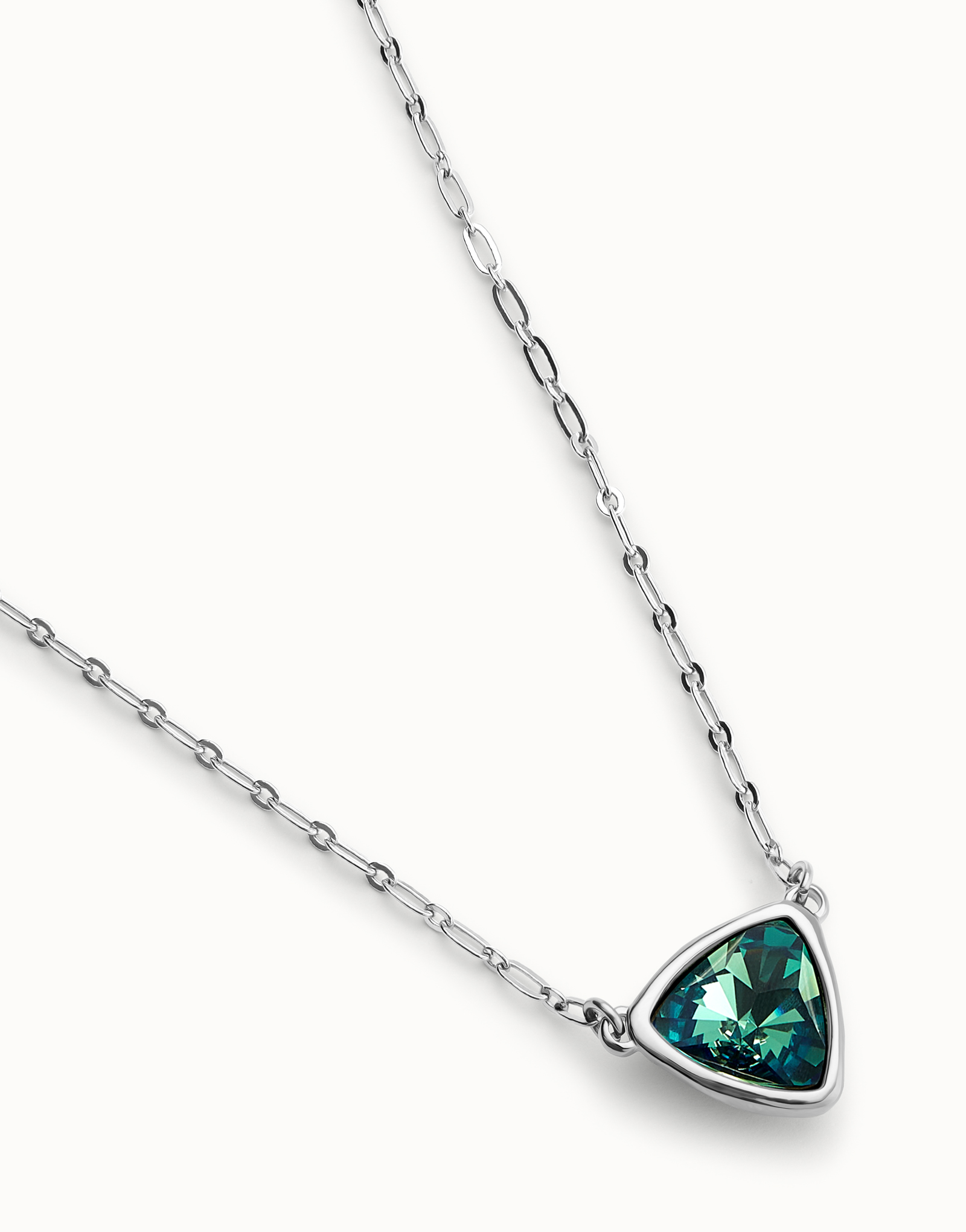 Pendant chain link necklace with green crystal, Silver, large thumbnail