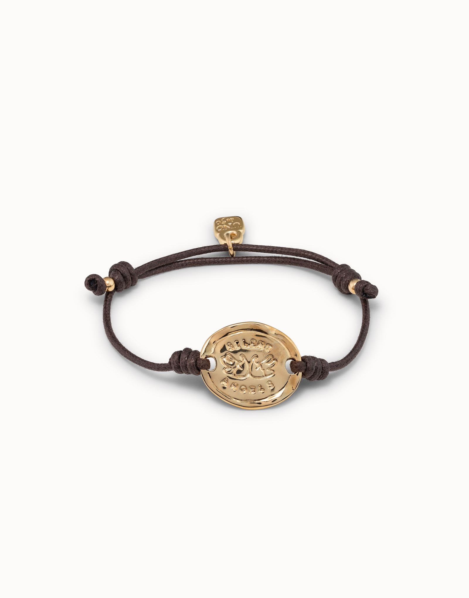 Leather bracelet with plate, Golden, large thumbnail