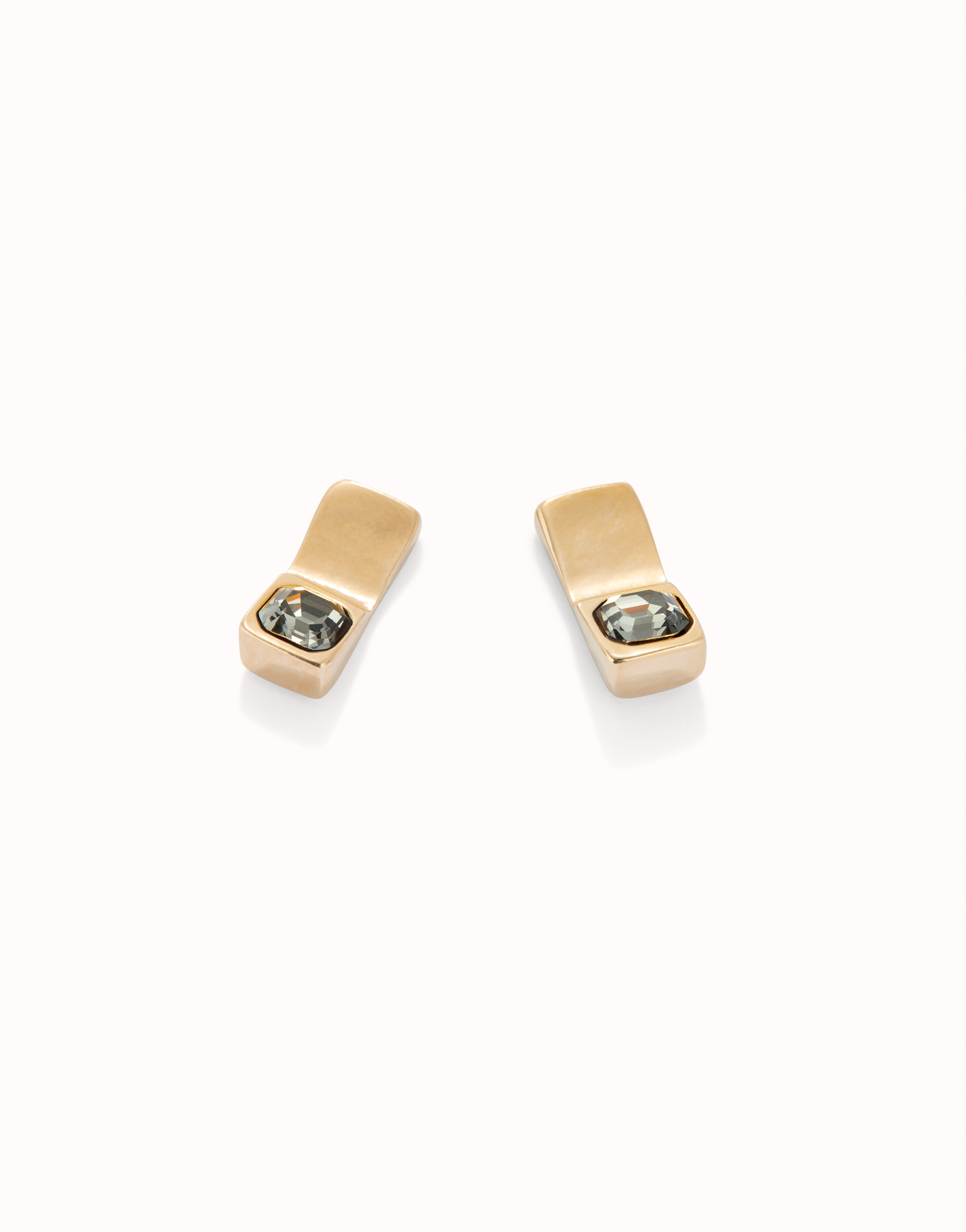 Stud earrings with white crystal, Golden, large thumbnail