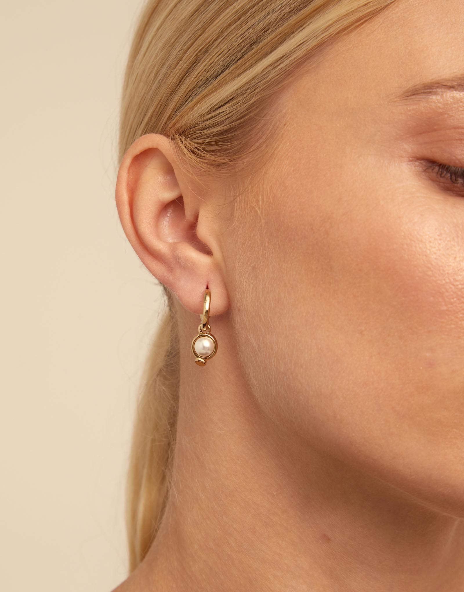 Single Hoop Charm With A Pearl, Golden, large thumbnail