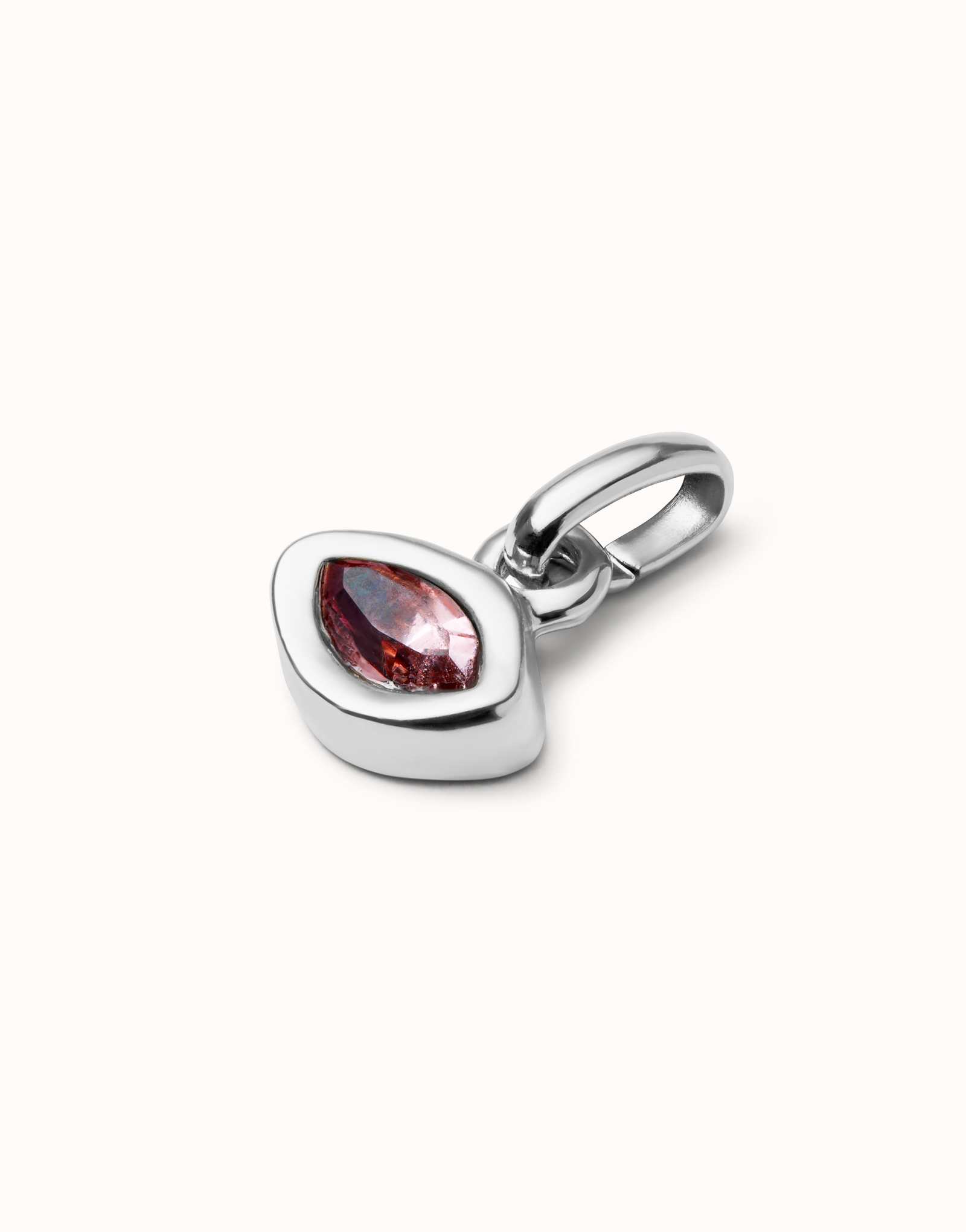 Charm with pink crystal, Silver, large thumbnail
