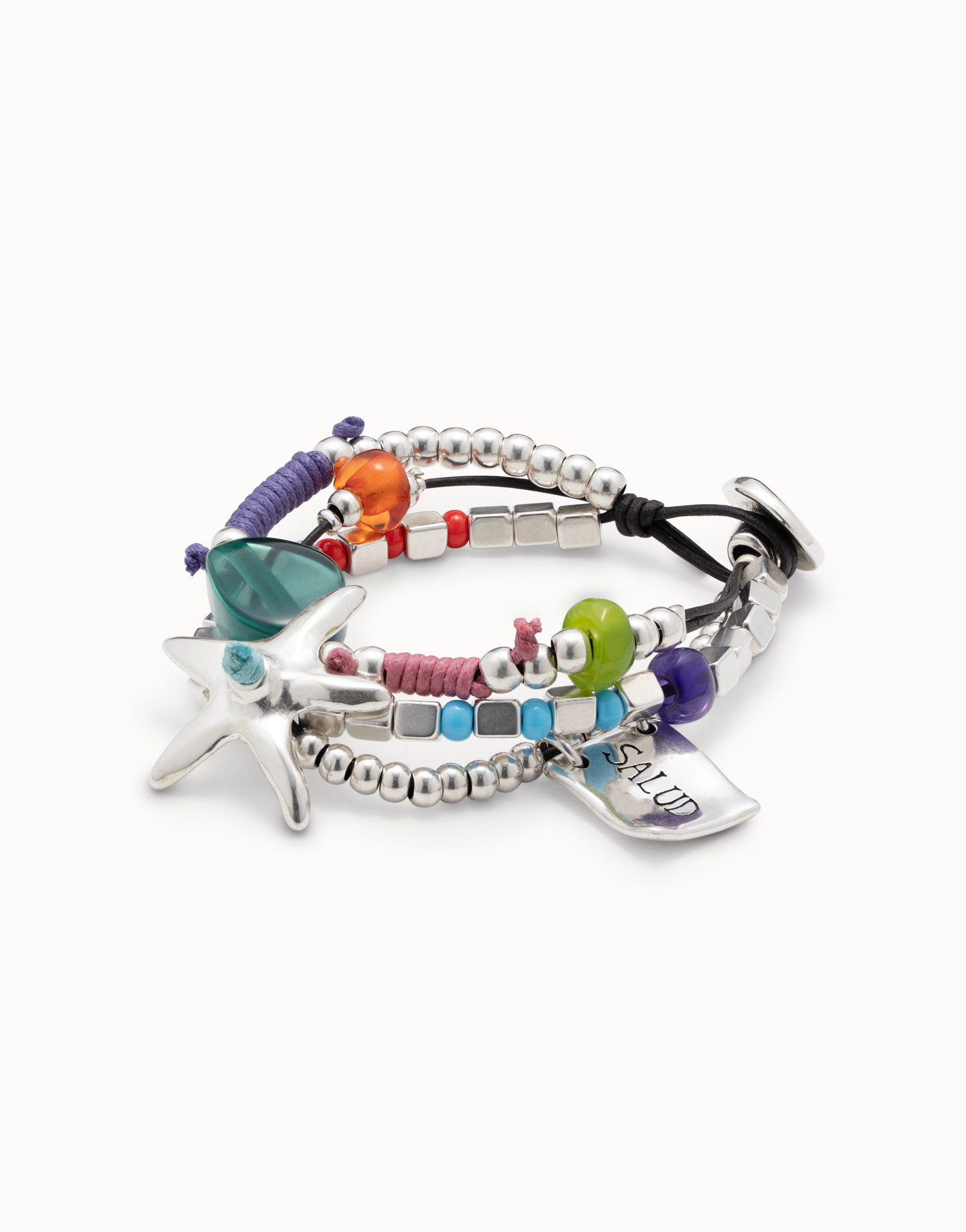 Multi strand beaded bracelet with a star, Silver, large thumbnail