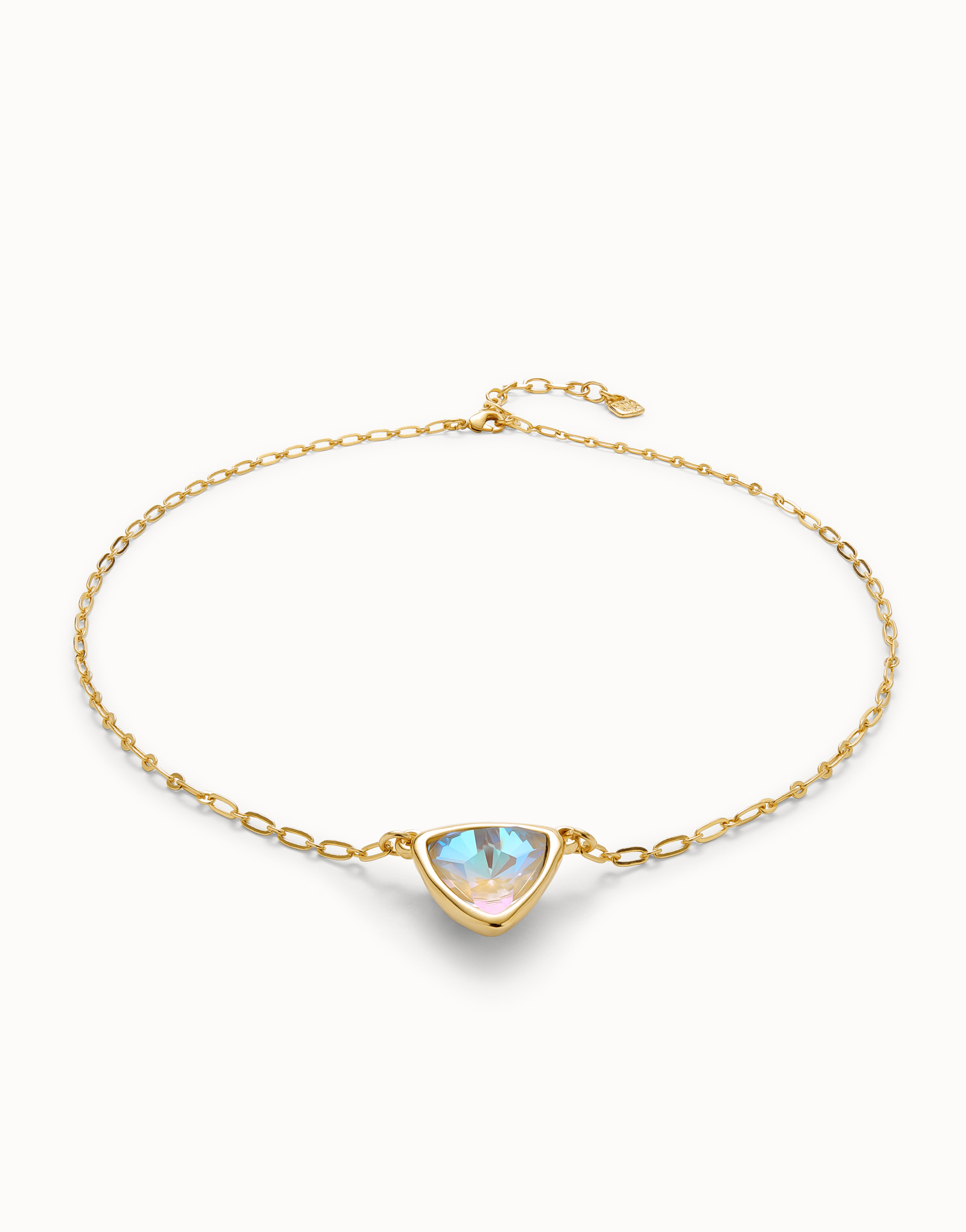 Colgante bañado en oro 18k de eslabones con triangulo y cristal  multicolor, Dorado, large thumbnail