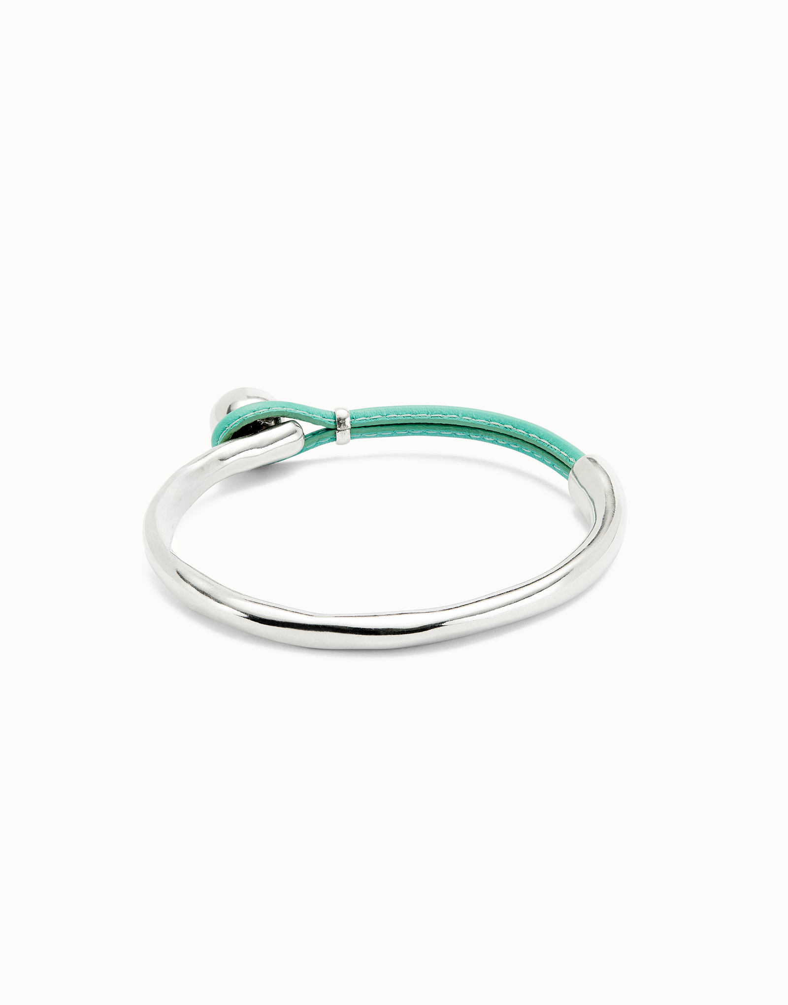 Bangle bracelet with turquoise leather, Silver, large thumbnail