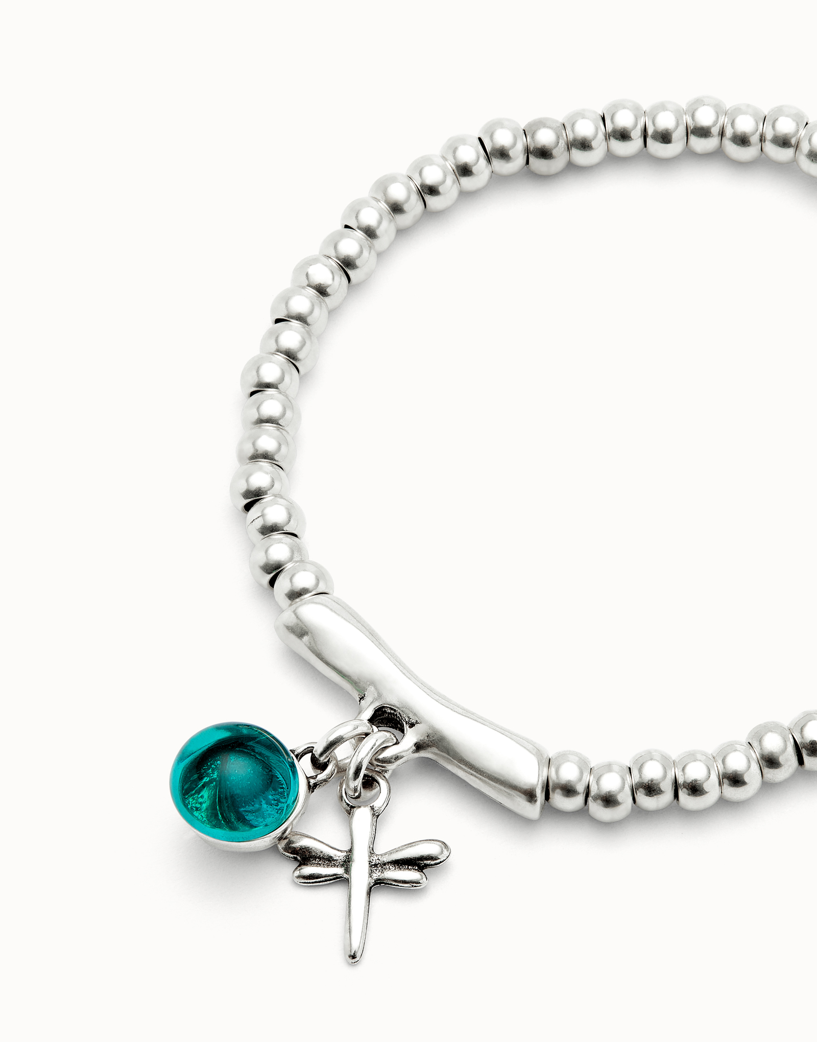 Beaded stretch bracelet with a murano glass and a dragonly, Silver, large thumbnail