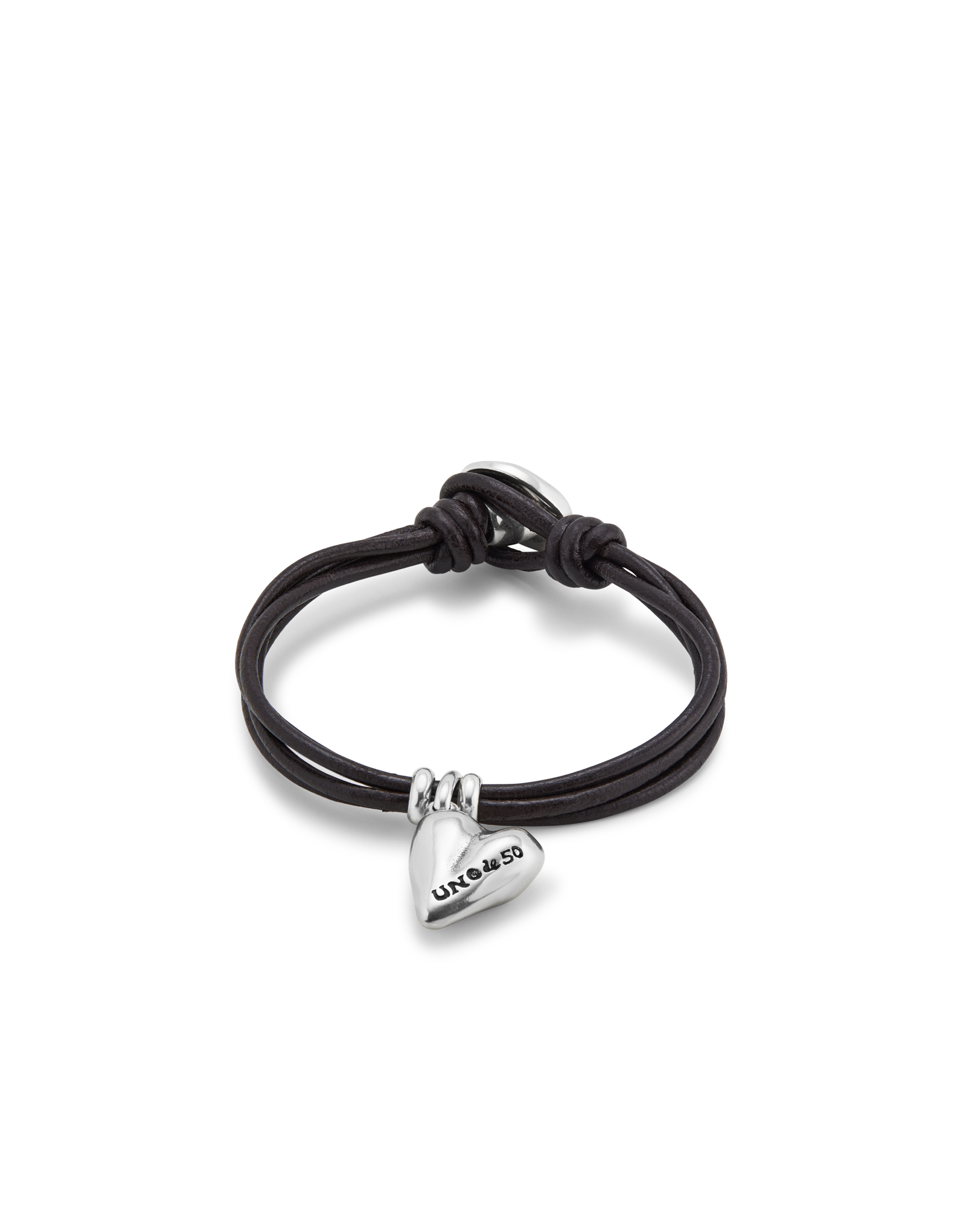 Leather bracelet with a heart charm, Silver, large thumbnail