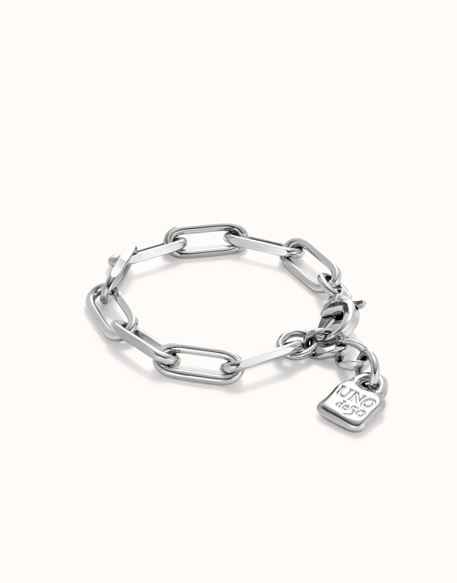 Paper clip link bracelet with padlock, Silver, large thumbnail