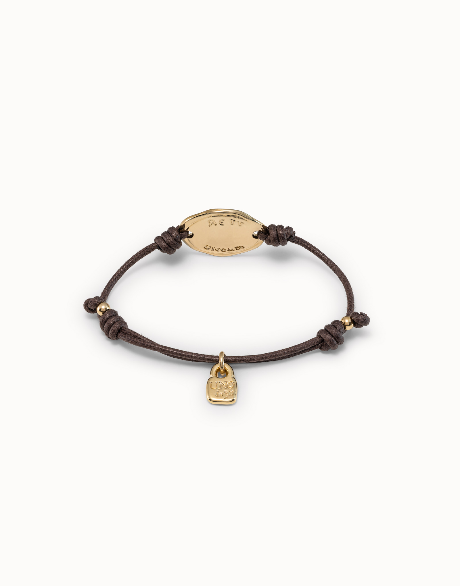 Leather bracelet with plate, Golden, large thumbnail