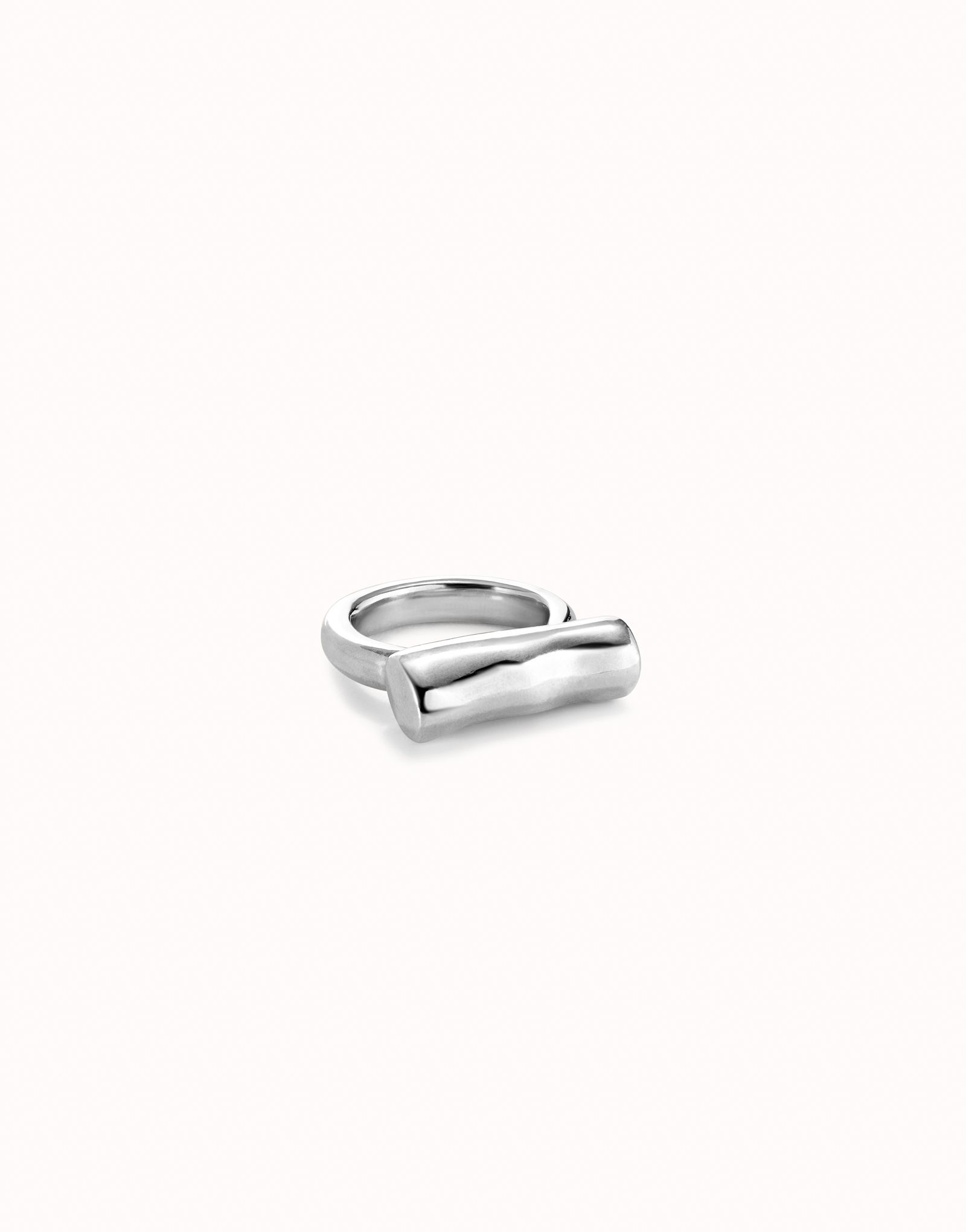 Ring with horizontal tube, Silver, large thumbnail