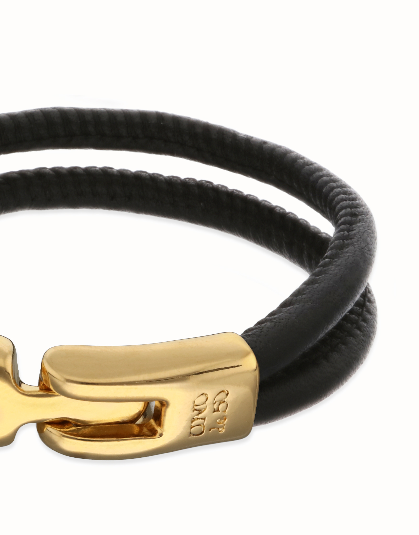 Leather bracelet with golden clasp, Golden, large thumbnail