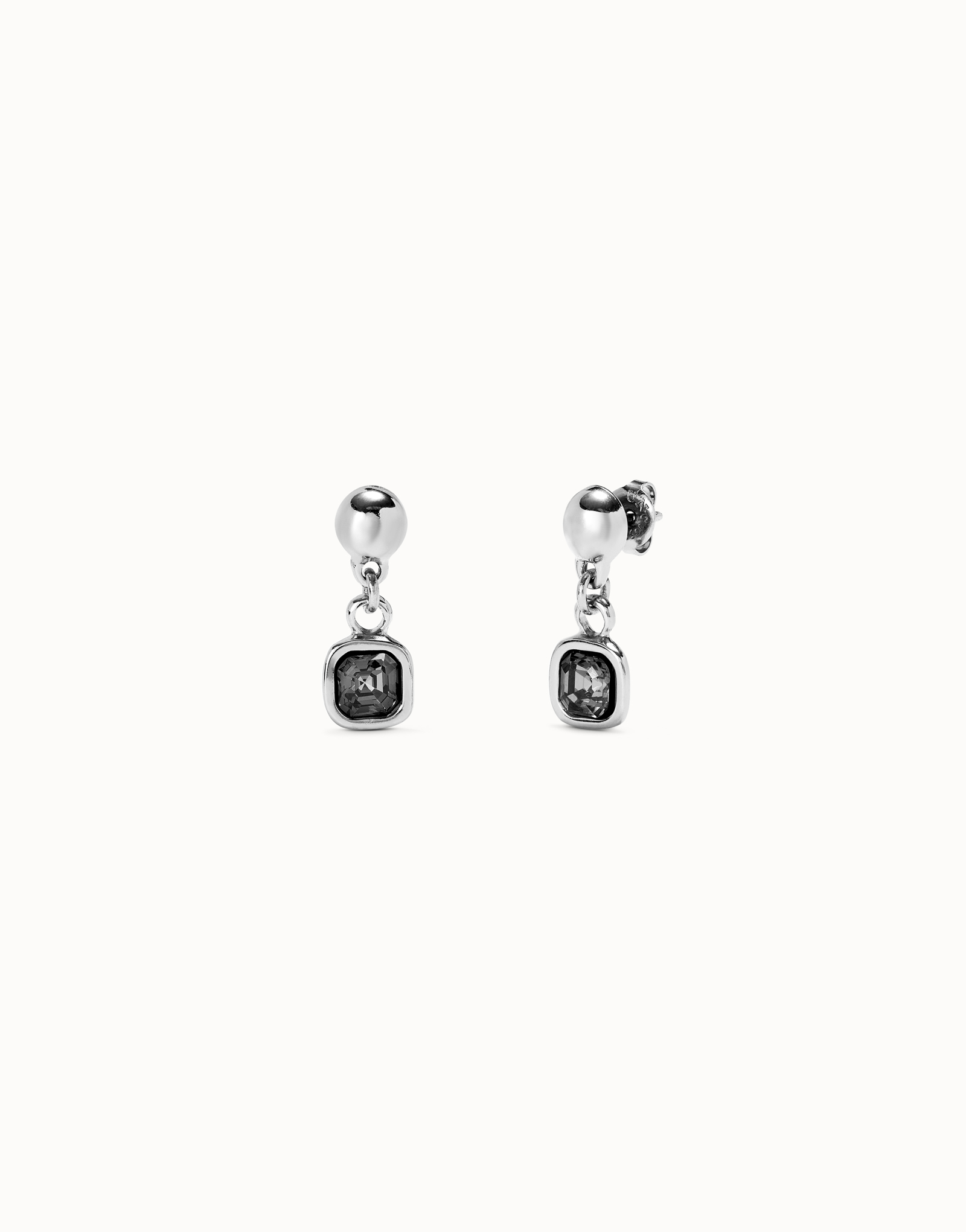 Drop earrings with black crystal, Silver, large thumbnail